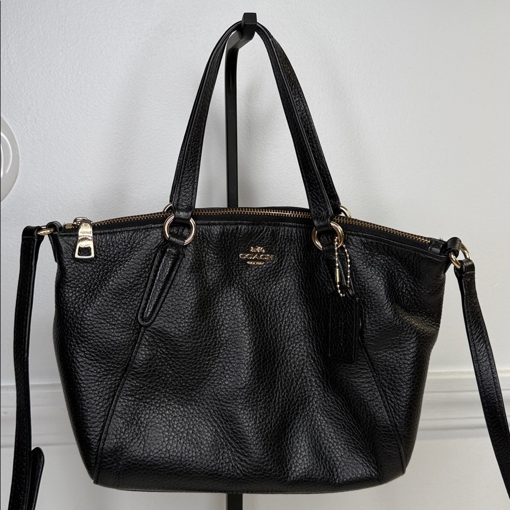 coach mini kelsey satchel black leather crossbody gold F28994 purse - Picture 2 of 13